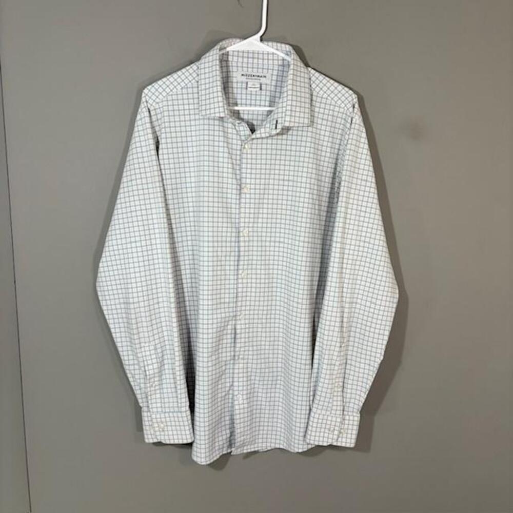 Mizzen+Main Shirt Mens Large Blue Check Classic Fit Stretch Non Iron Dress